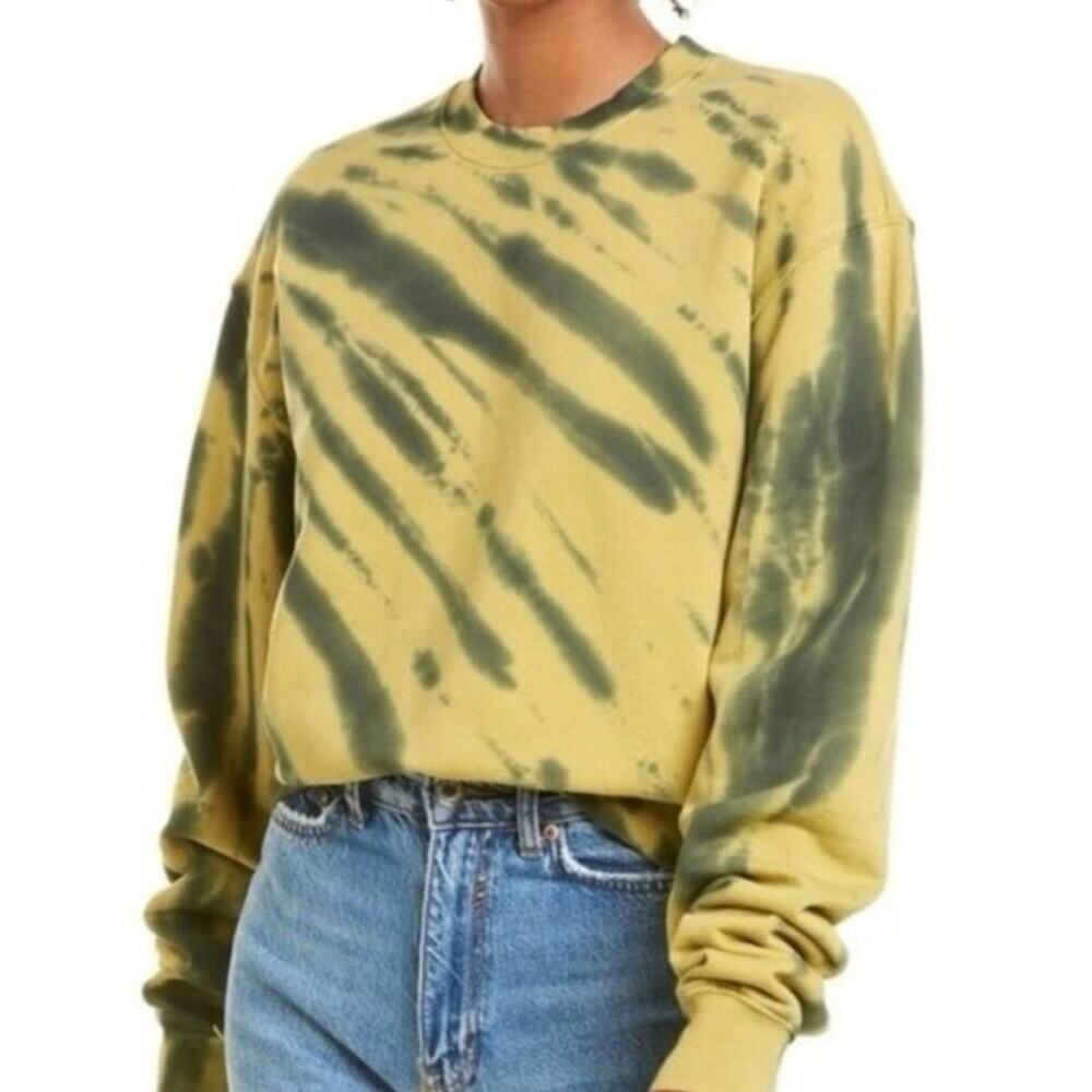 Good American Boyfriend Sweatshirt Hunter Tie Dye Yellow Teal Green Sz M Comfy